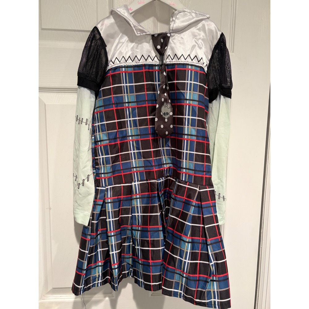 Monster High Frankie Stein Costume Kids Large Dress Wig Tights Set Halloween
